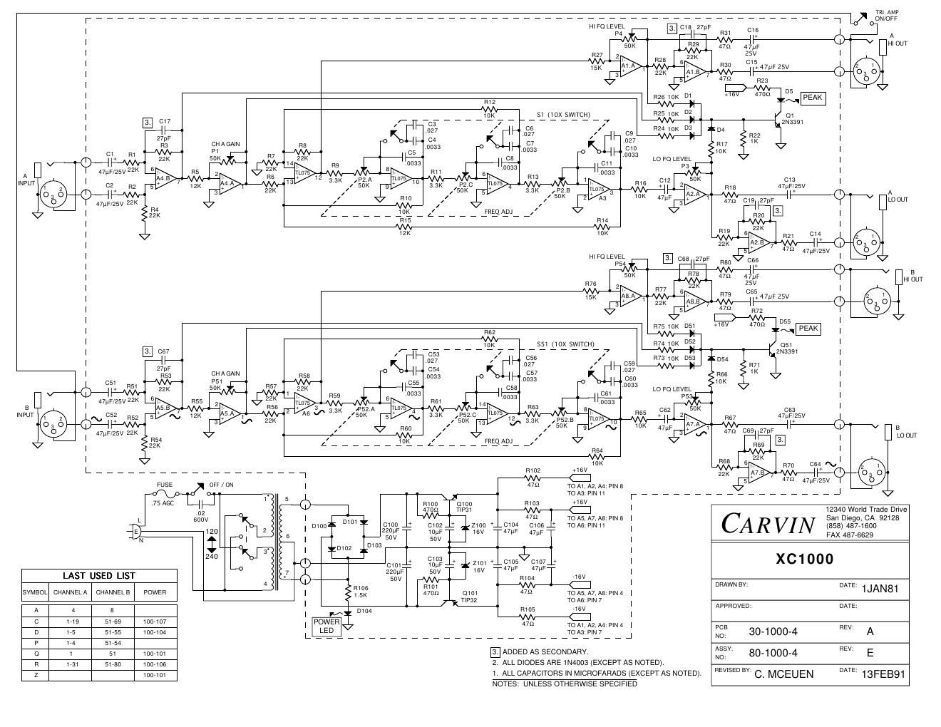 carvin xc 1000 stereo 2 way crossover schematic