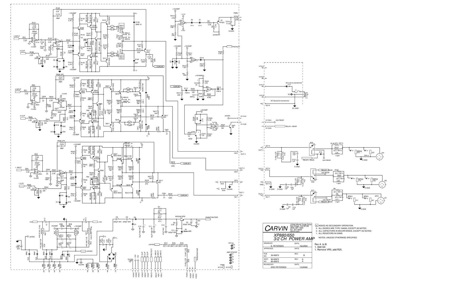 carvin xp 880 3 channel xp 652 2 channel power amp schematic