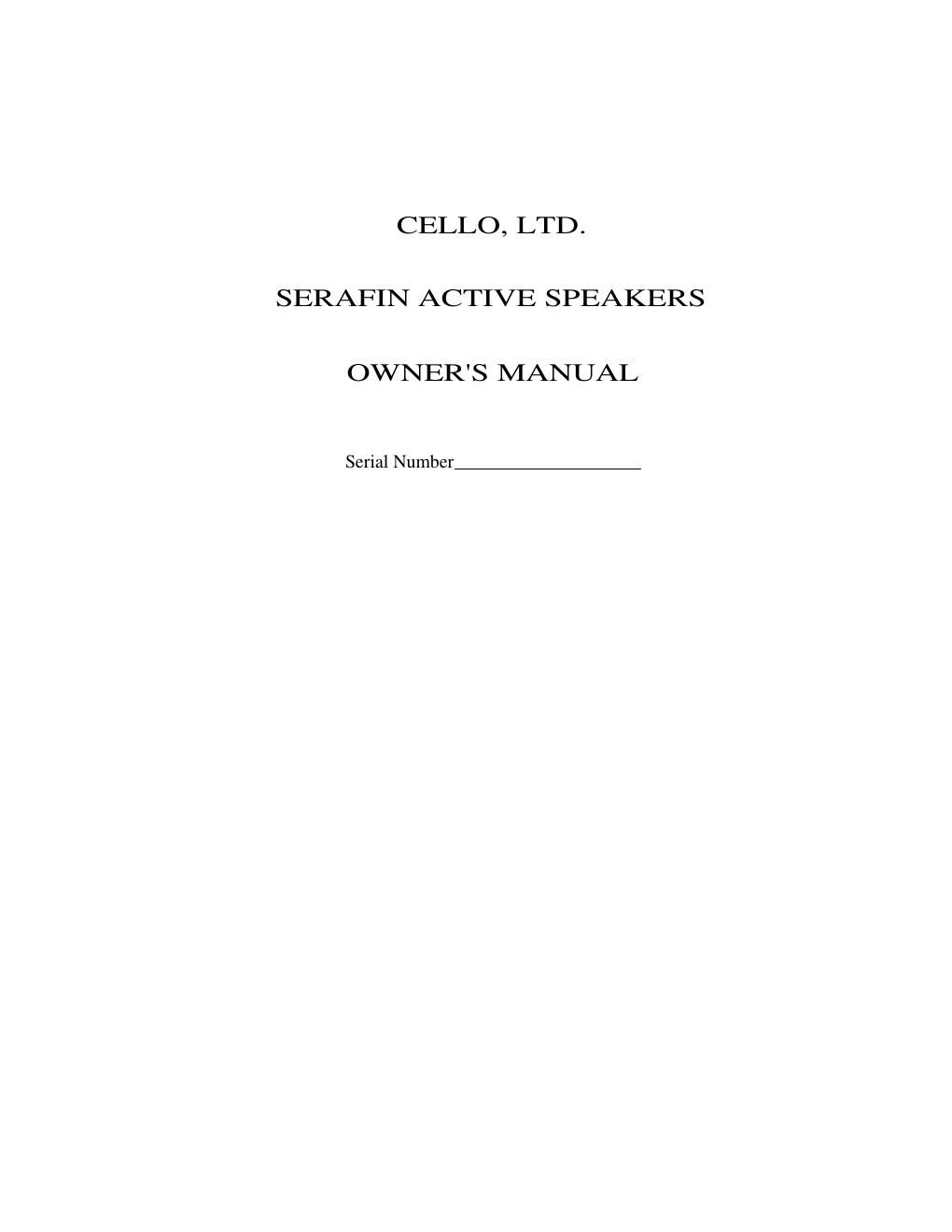 cello serafin owners manual