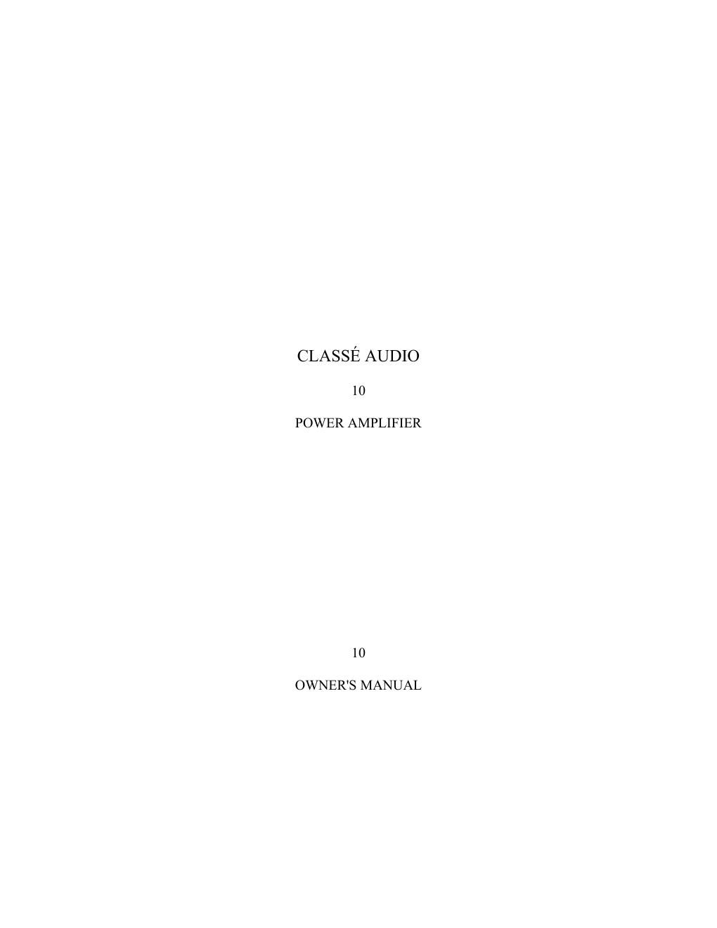 classe audio 10 owners manual