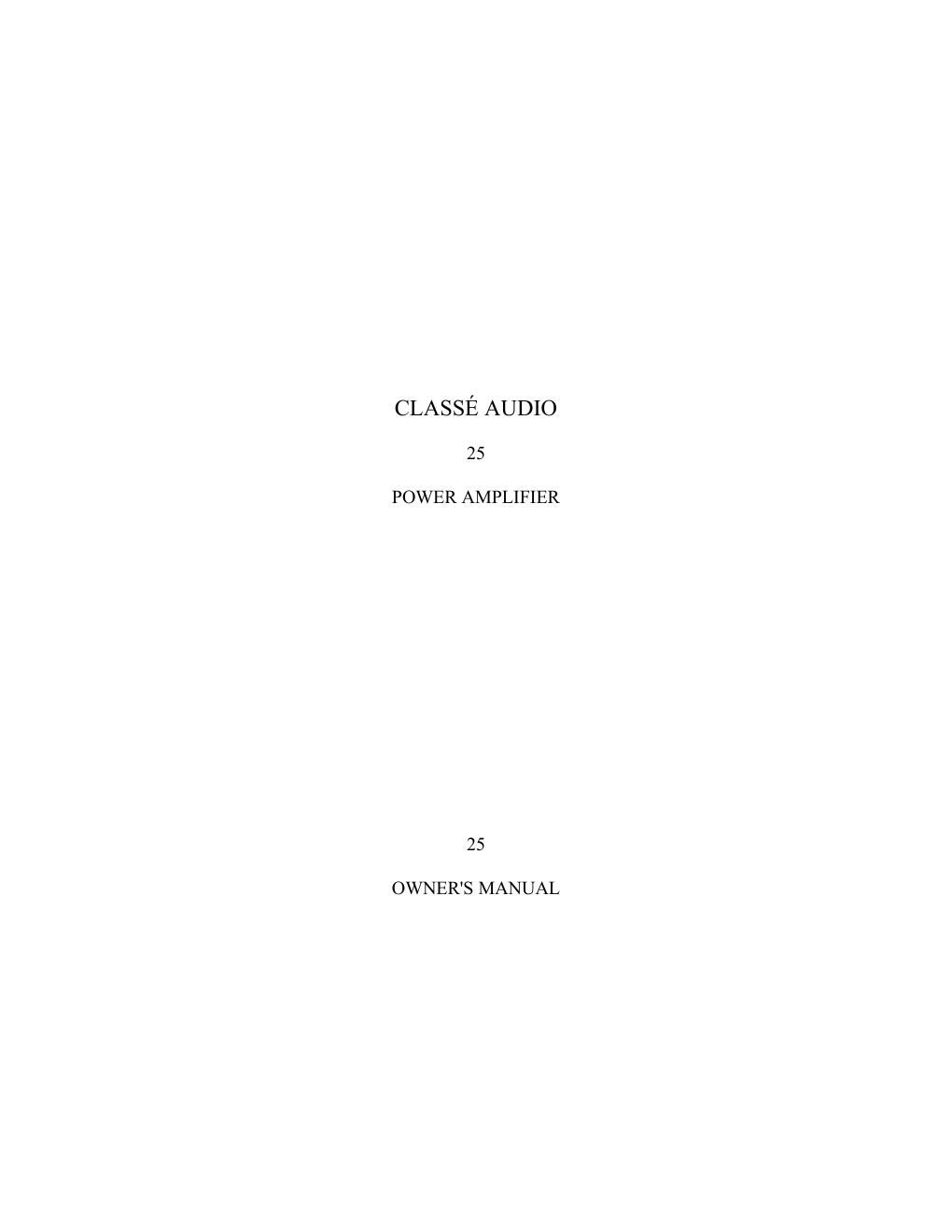 classe audio 25 owners manual