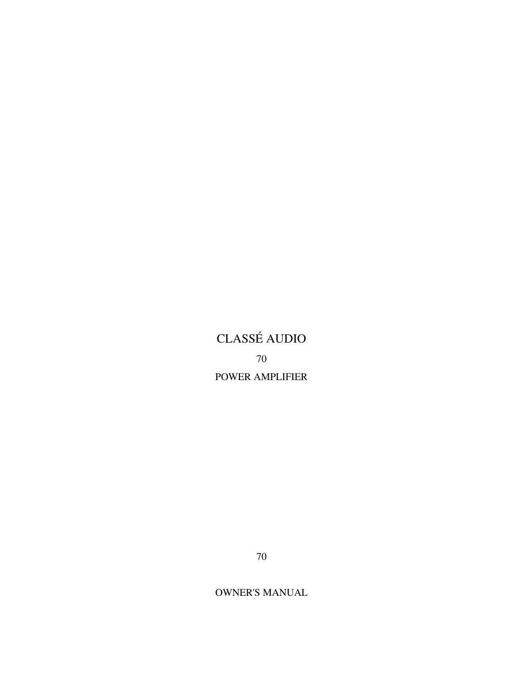 classe audio 70 owners manual