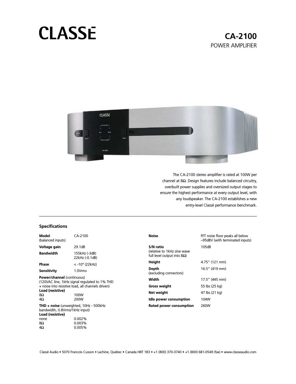 classe audio ca 2100 brochure