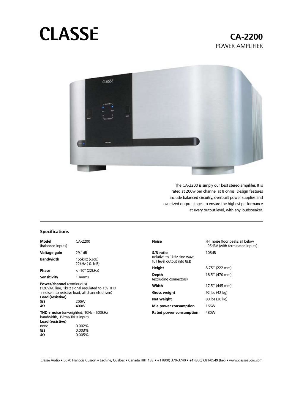 classe audio ca 2200 brochure