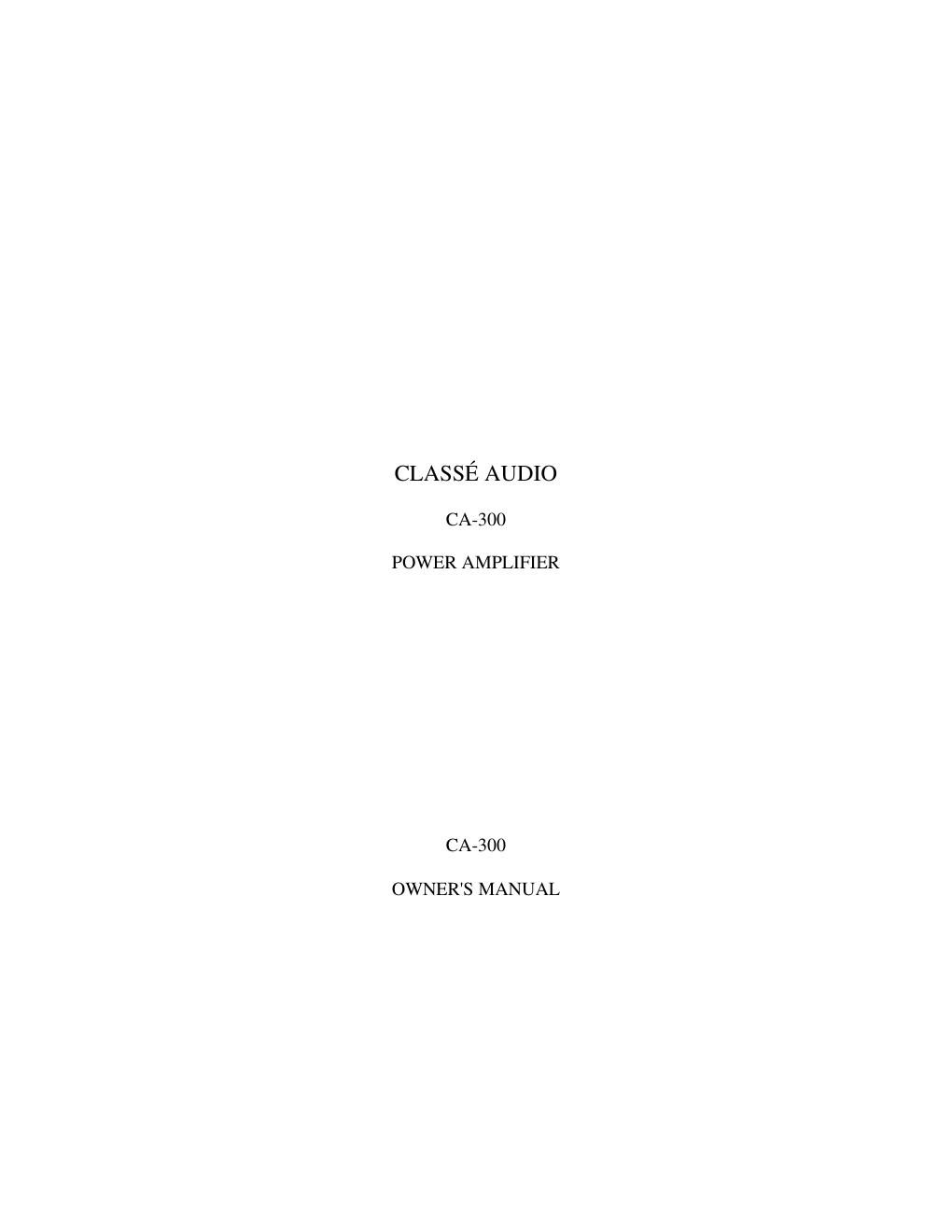 classe audio ca 300 owners manual