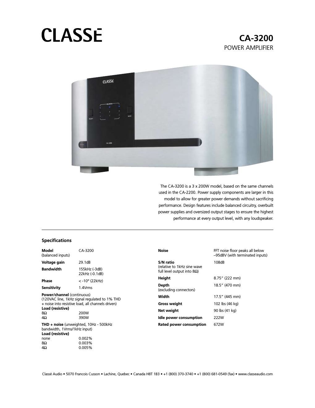 classe audio ca 3200 brochure