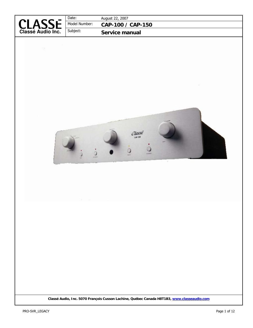 classe audio cap 100 service manual