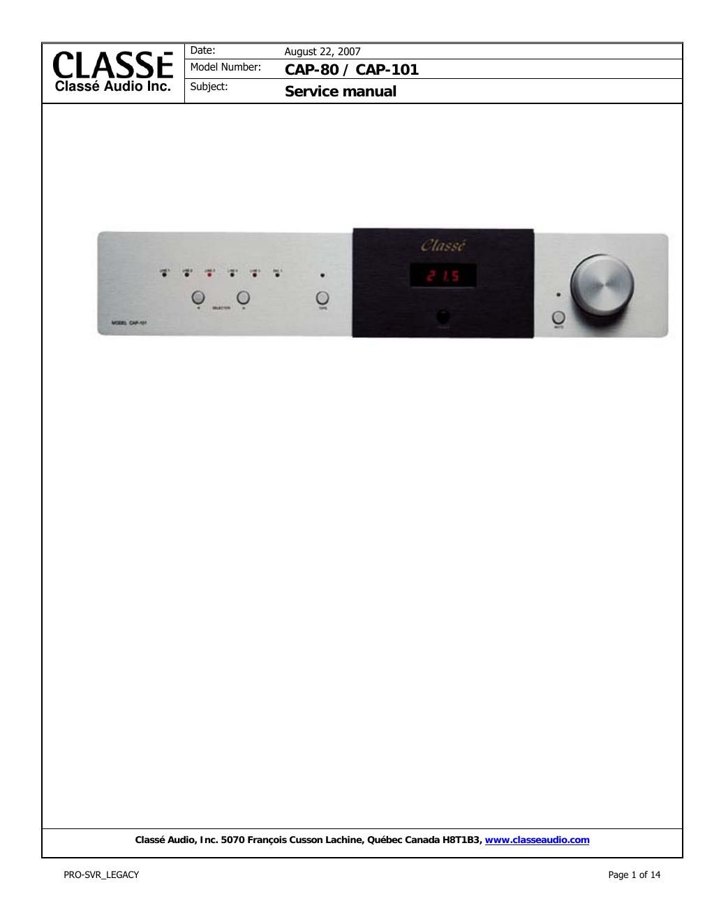 classe audio cap 101 service manual