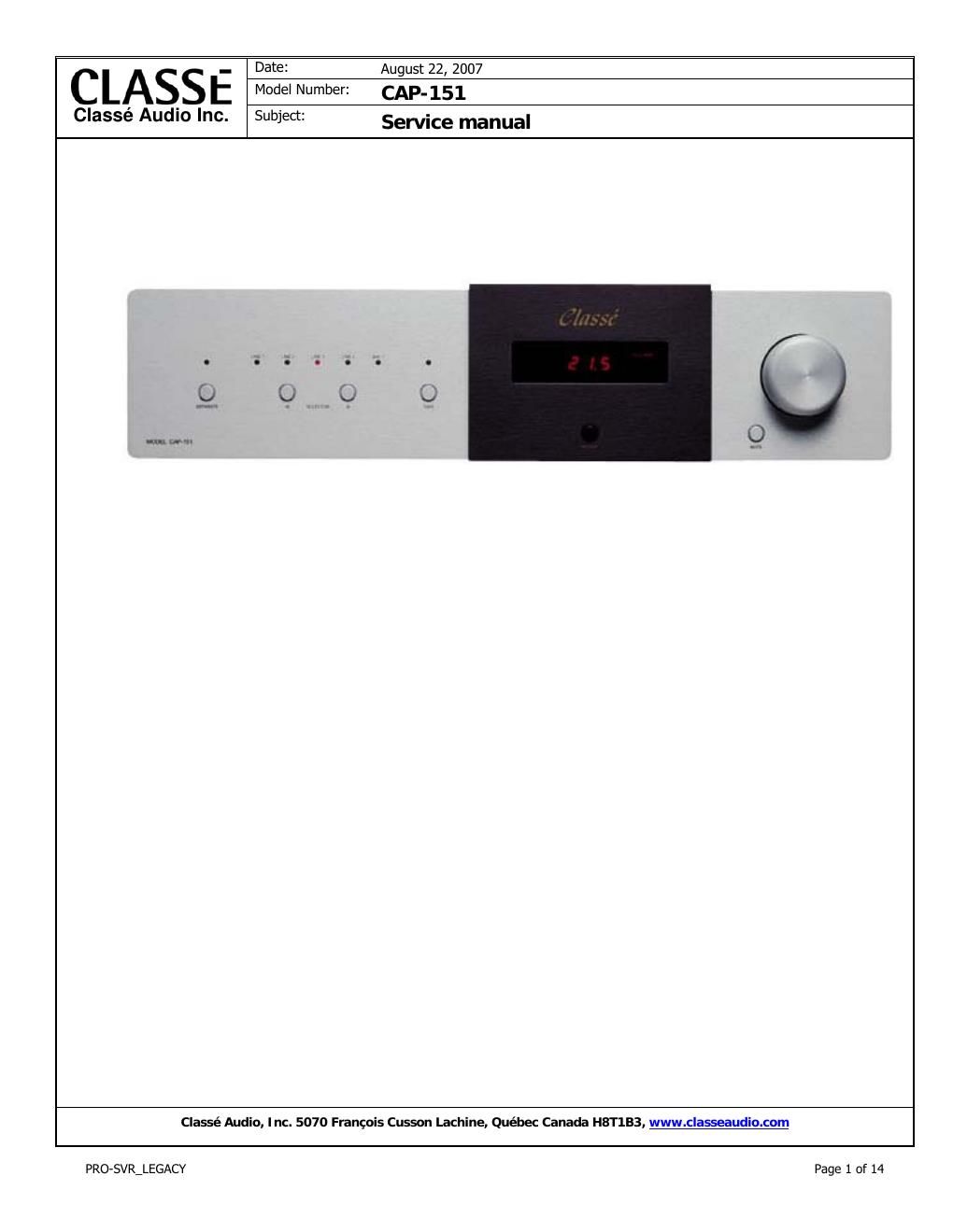 classe audio cap 151 service manual