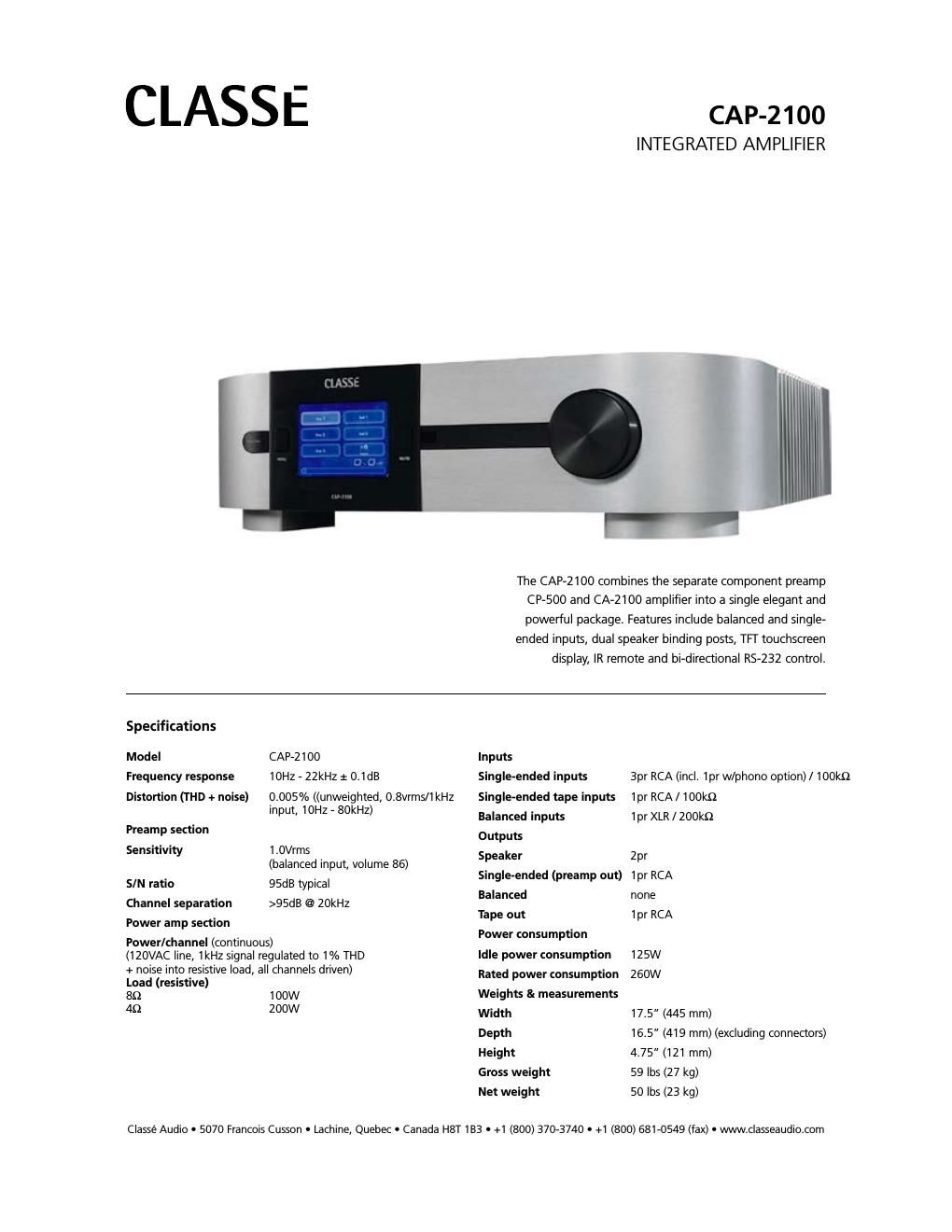 classe audio cap 2100 brochure