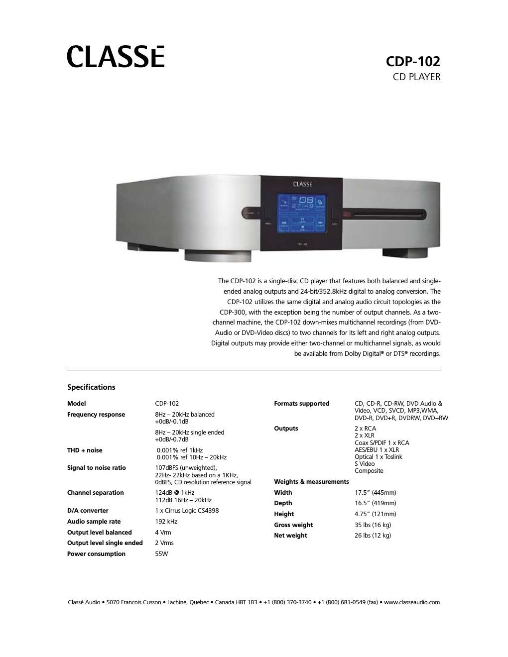 classe audio cdp 102 brochure