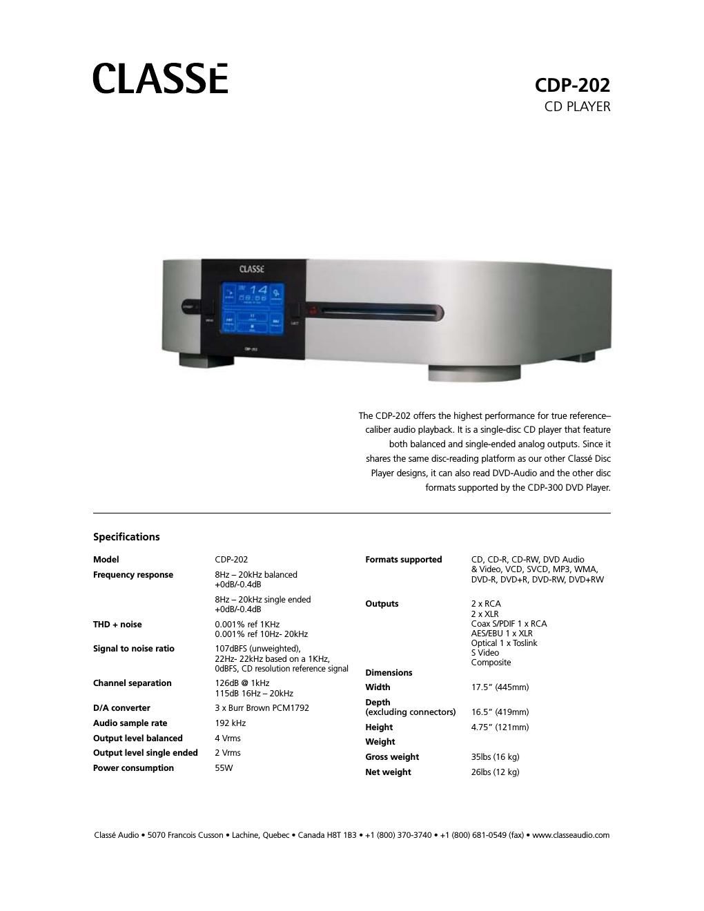 classe audio cdp 202 brochure