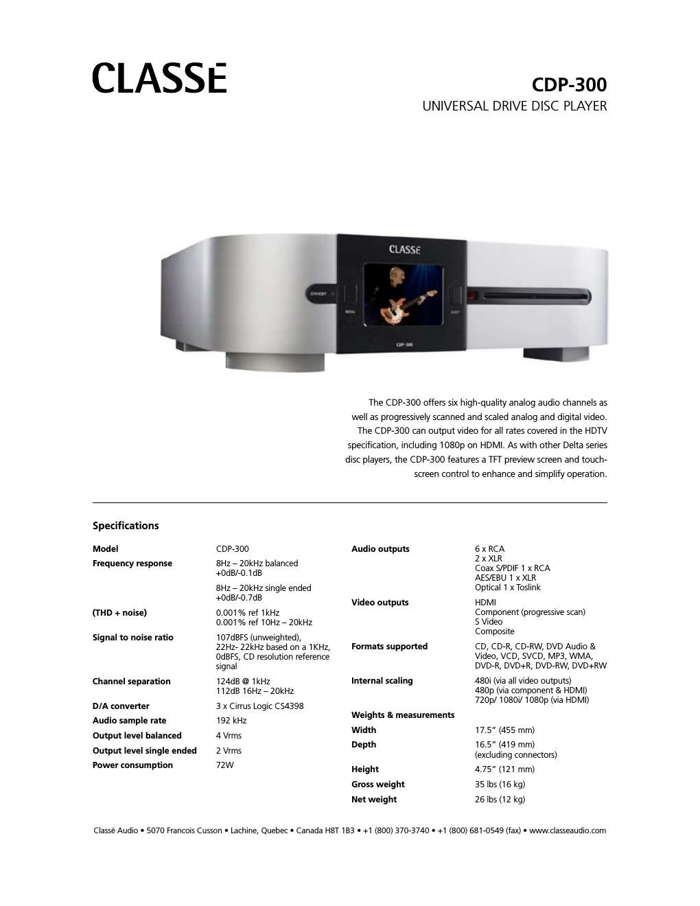 classe audio cdp 300 brochure