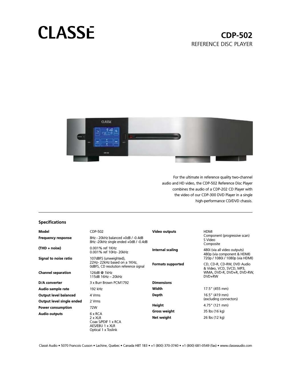 classe audio cdp 502 brochure
