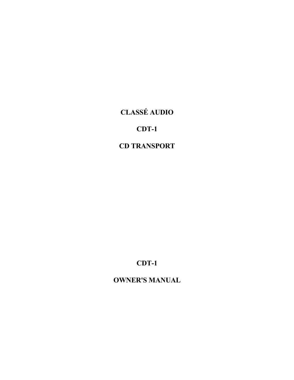 classe audio cdt 1 owners manual