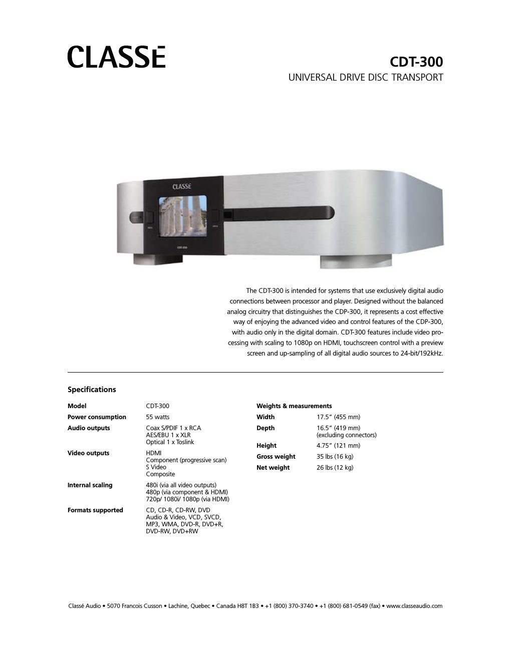 classe audio cdt 300 brochure