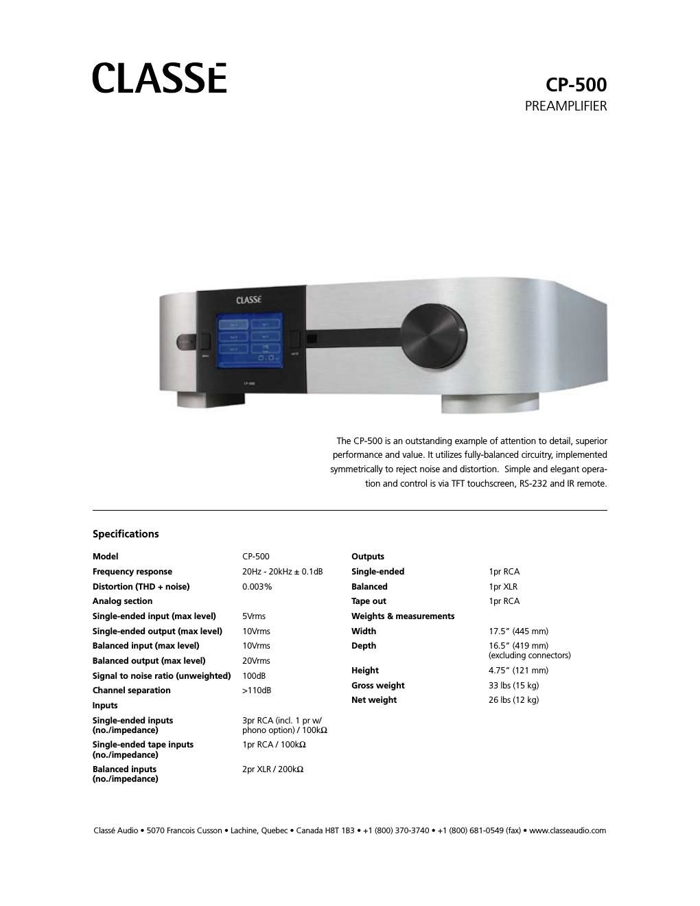 classe audio cp 500 brochure