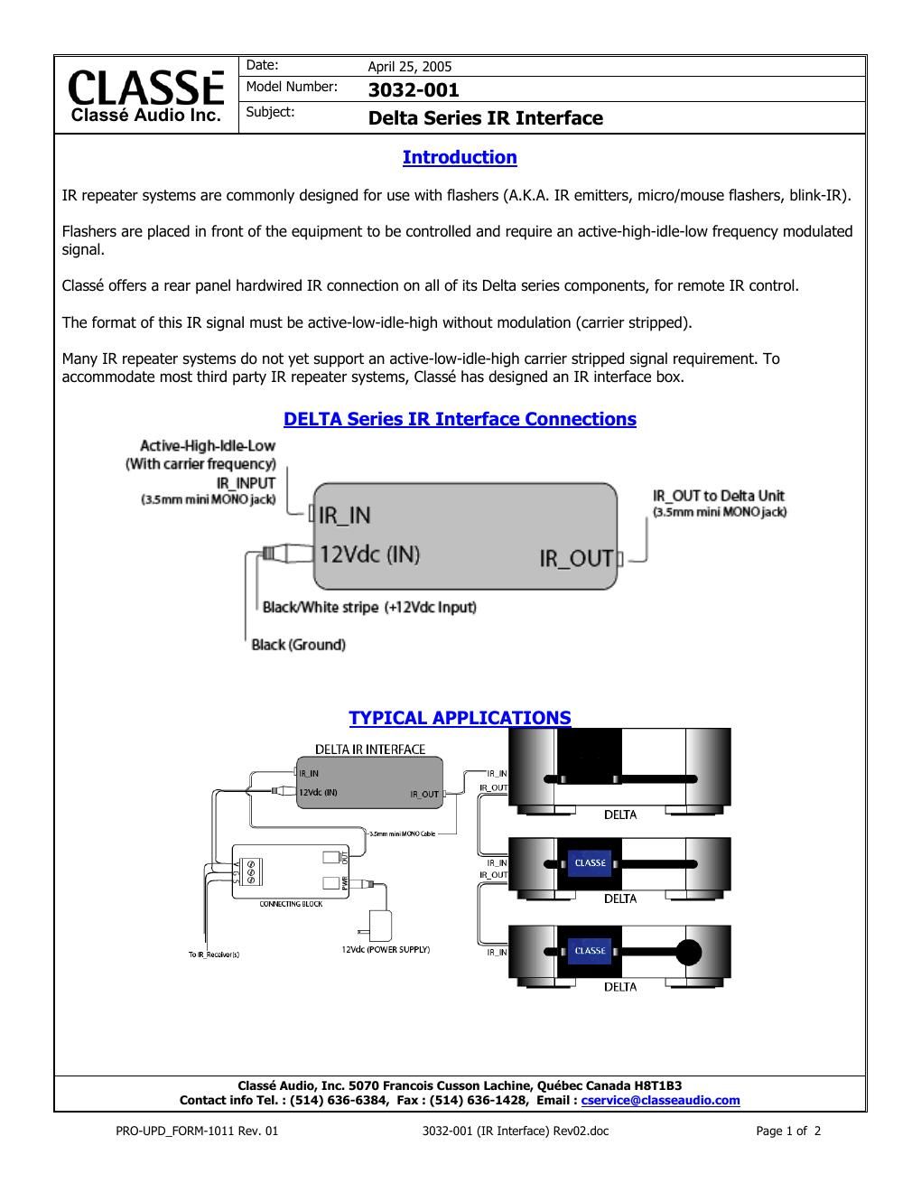 classe audio delta ir interface owners manual