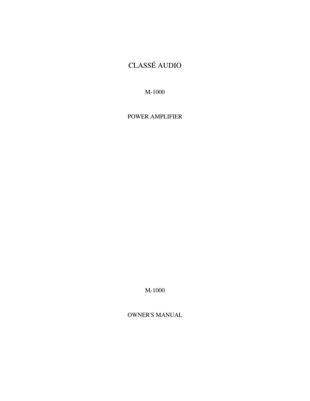 classe audio m 1000 owners manual