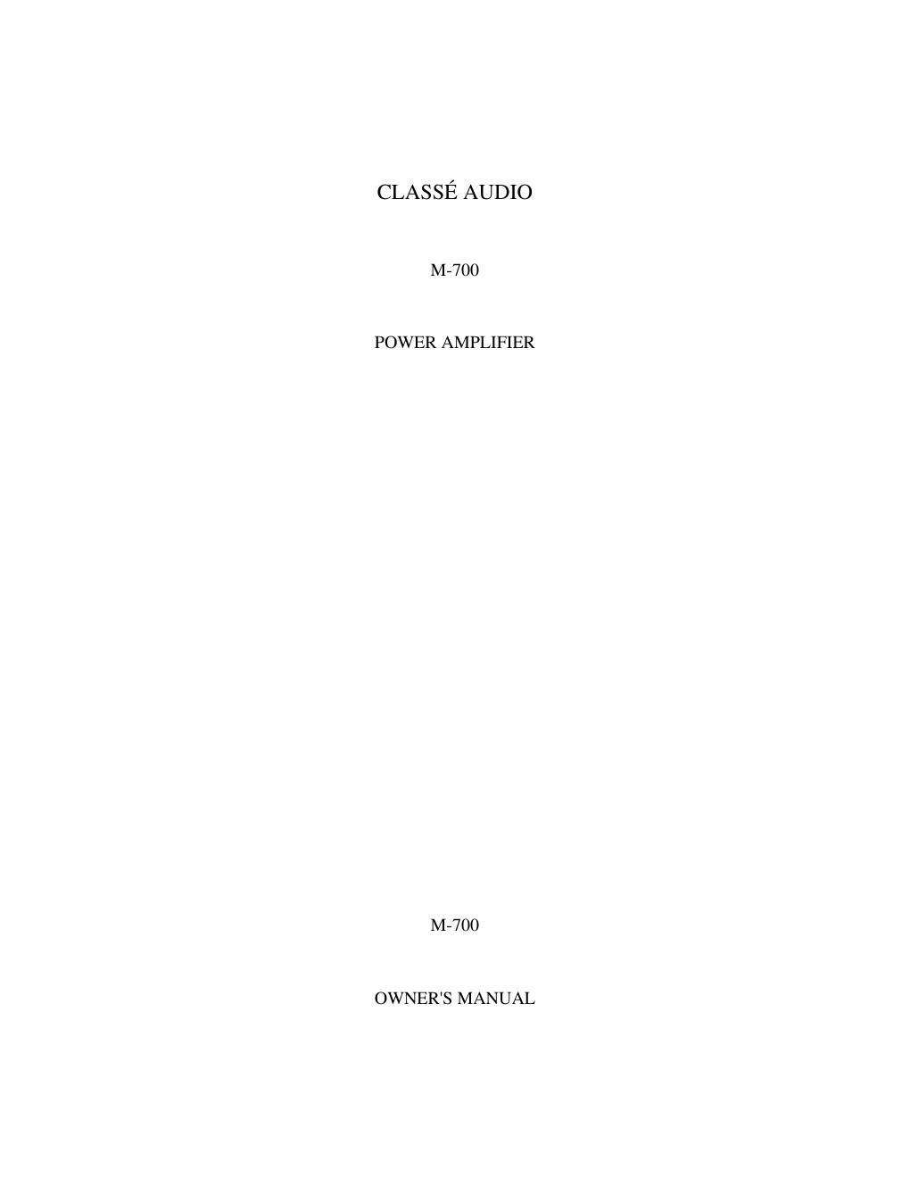 classe audio m 700 owners manual