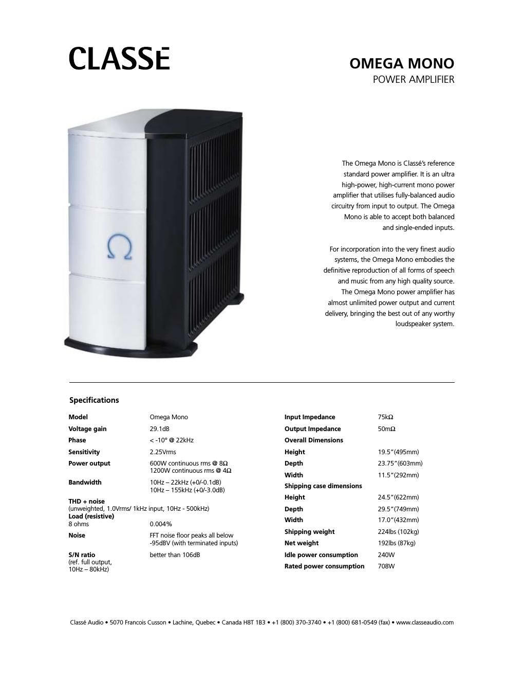 classe audio omega brochure