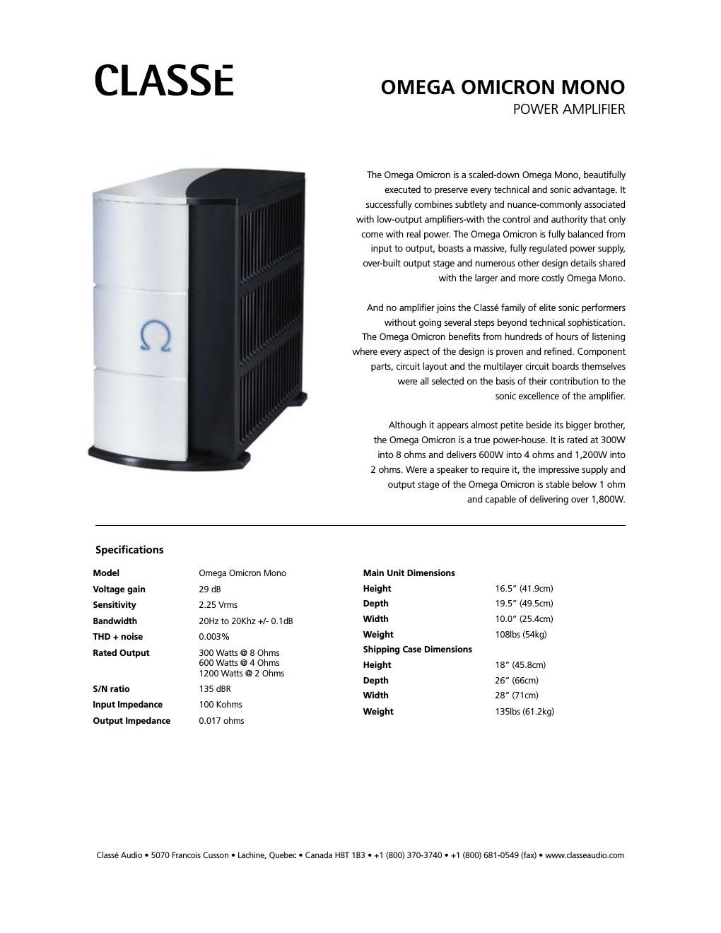 classe audio omicron mono brochure