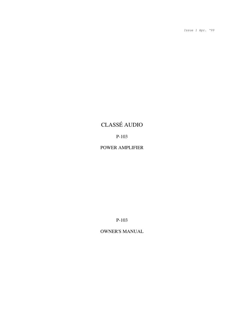 classe audio p 103 owners manual