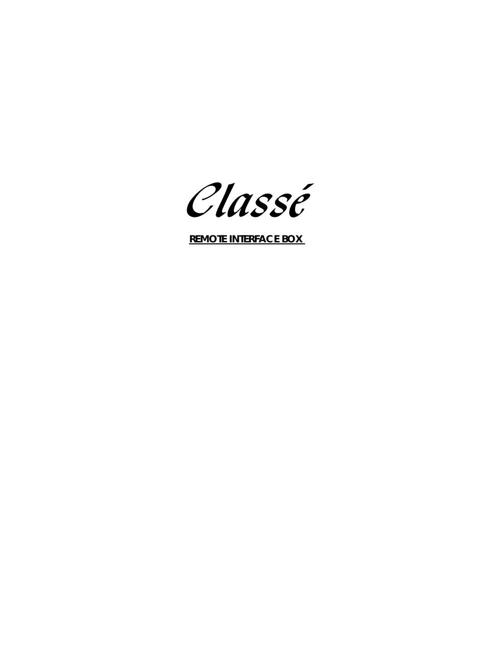 classe audio remote interface box owners manual