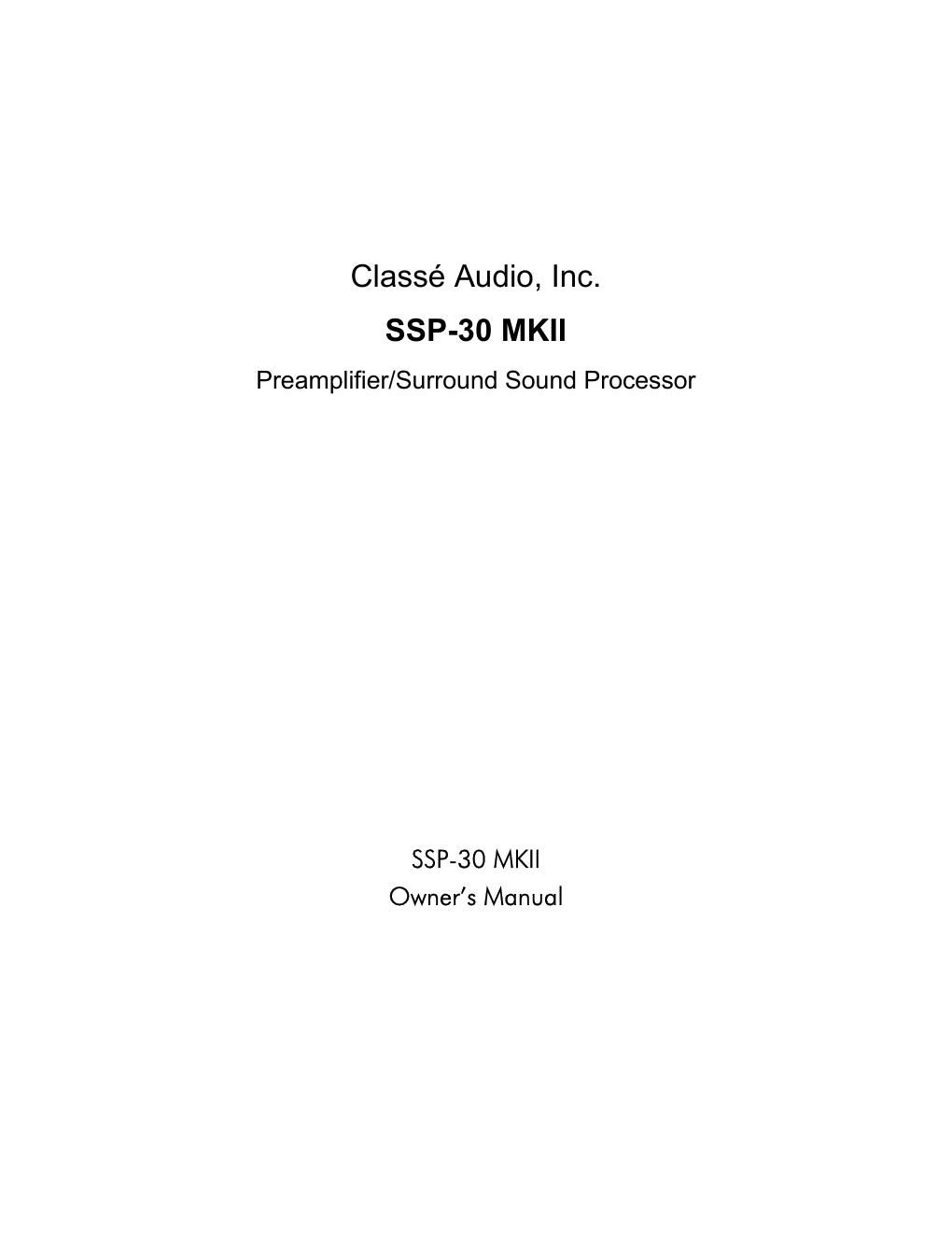 classe audio ssp 30 mk2 owners manual