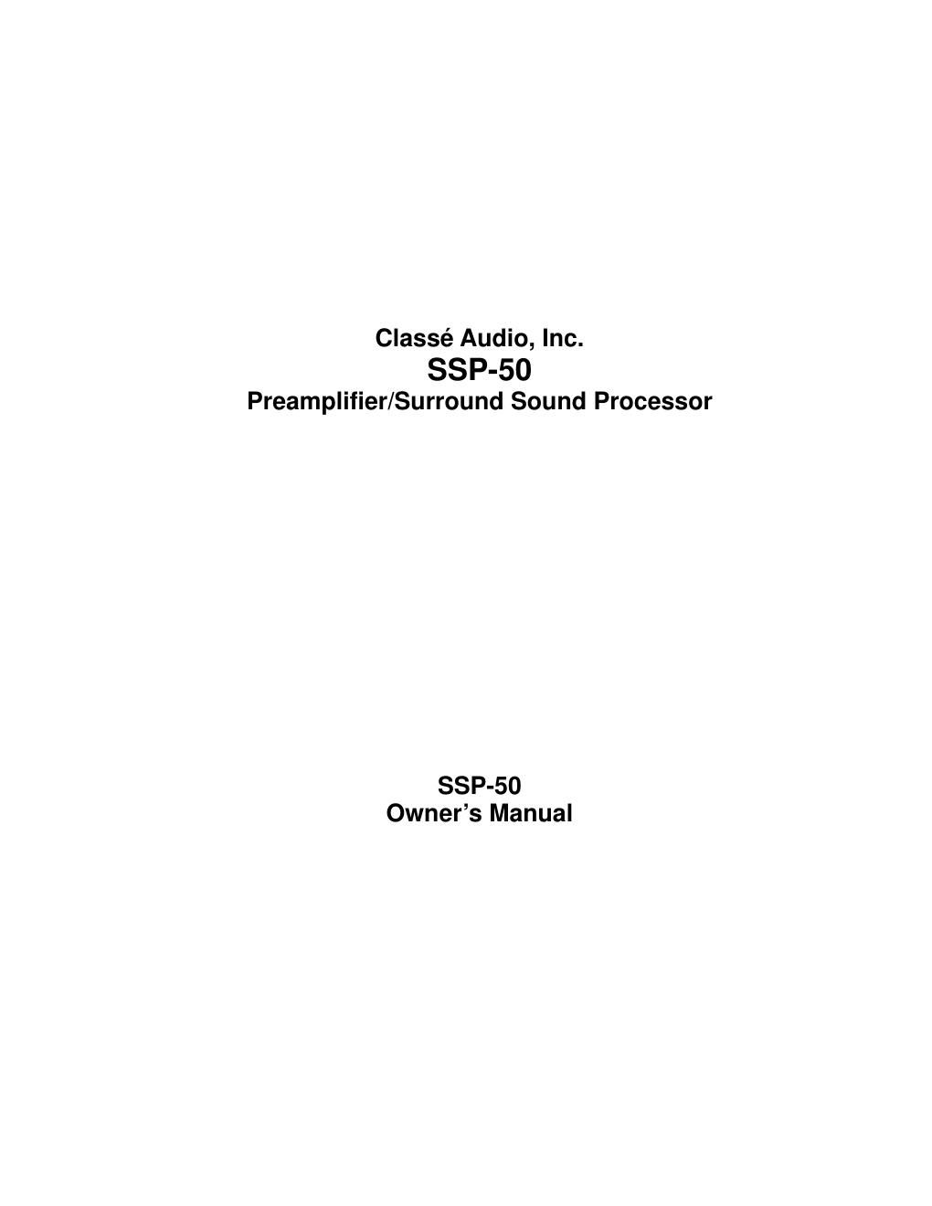 classe audio ssp 50 owners manual