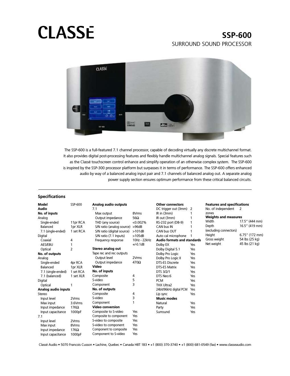 classe audio ssp 600 brochure