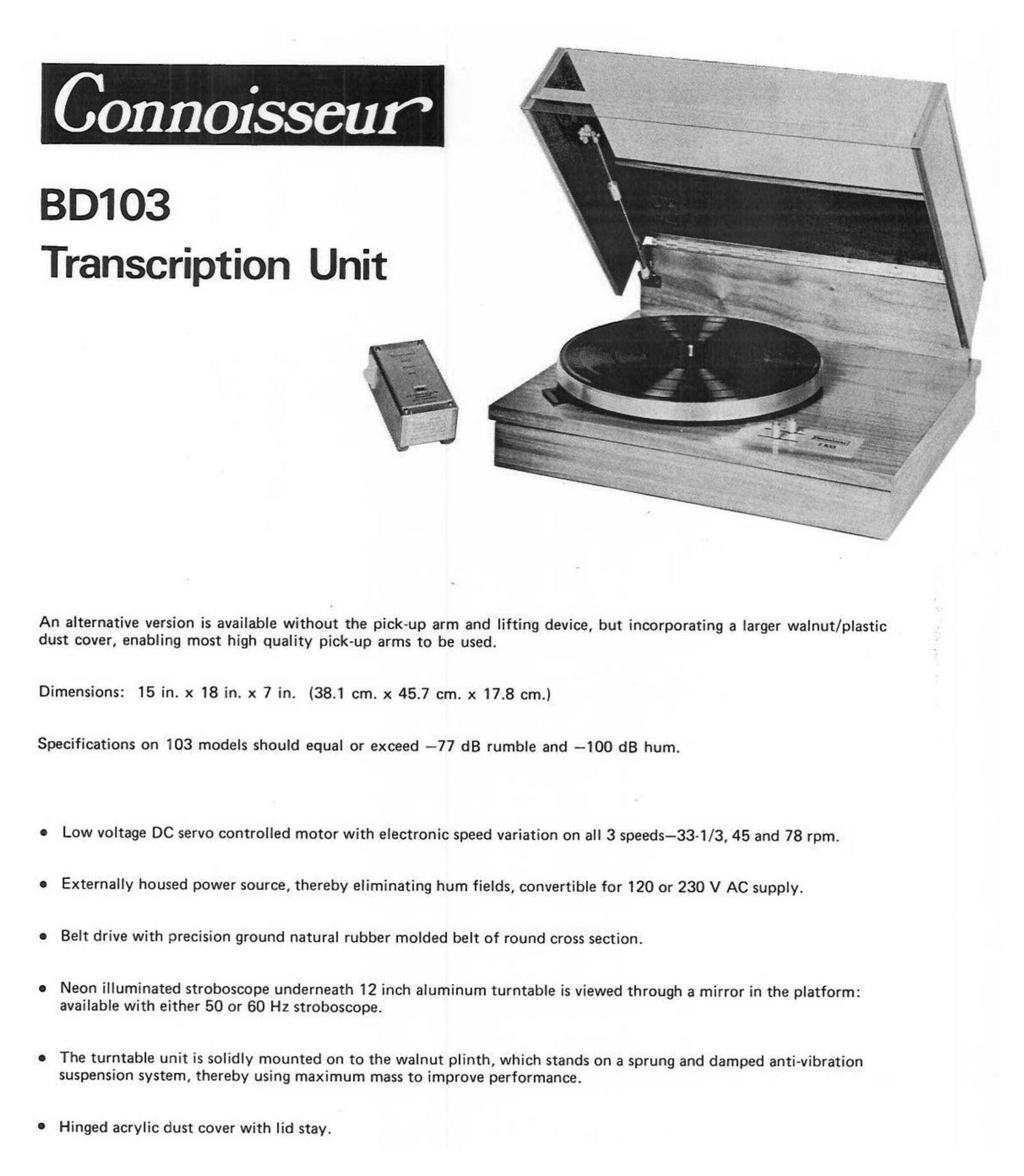 Connoisseur BD 103 103A Brochure