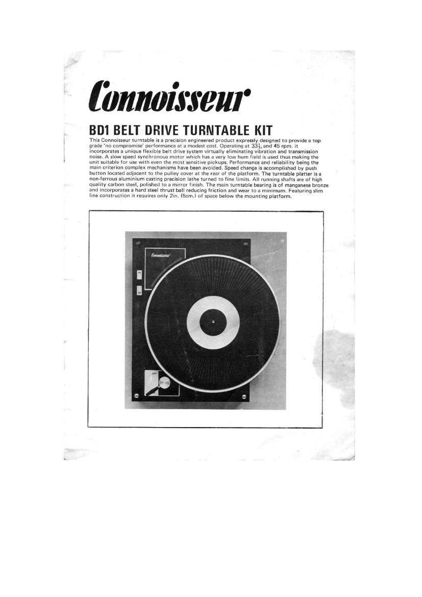 connoisseur bd 1 owners manual