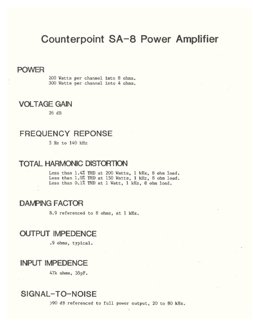 counterpoint sa 8 owners manual