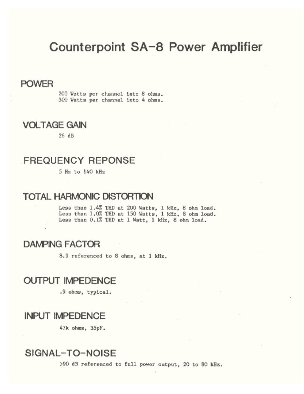 counterpoint sa 8 owners manual