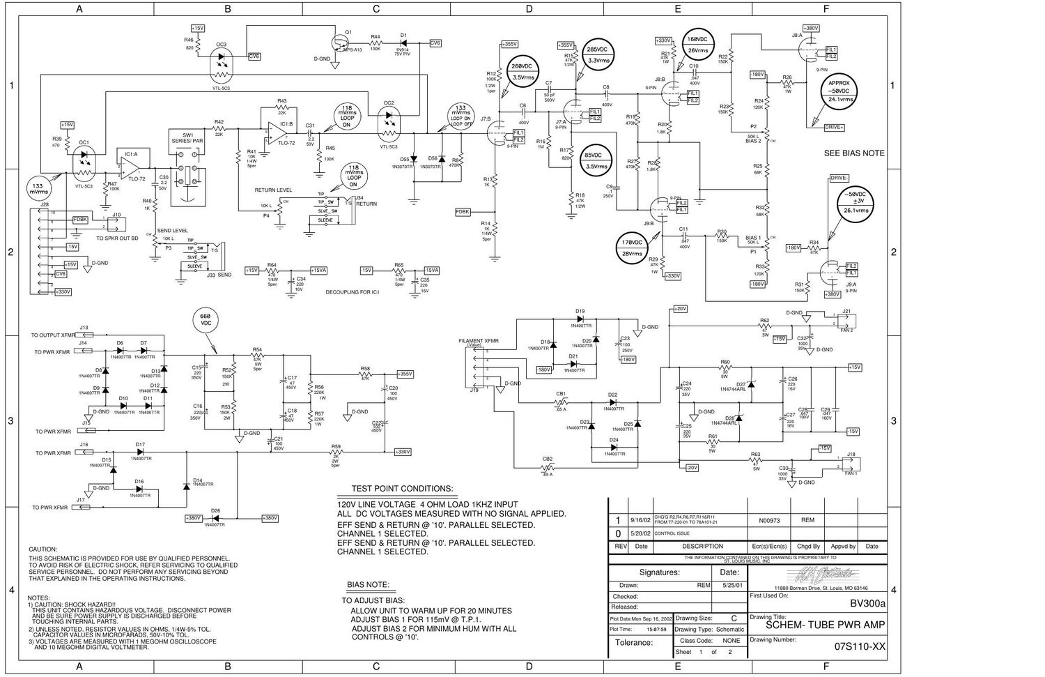 Crate BV 300H Power Amp 07S110 Schematics