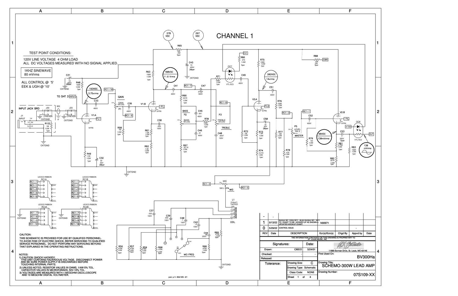 Crate BV 300H Preamp 07S109 Schematics