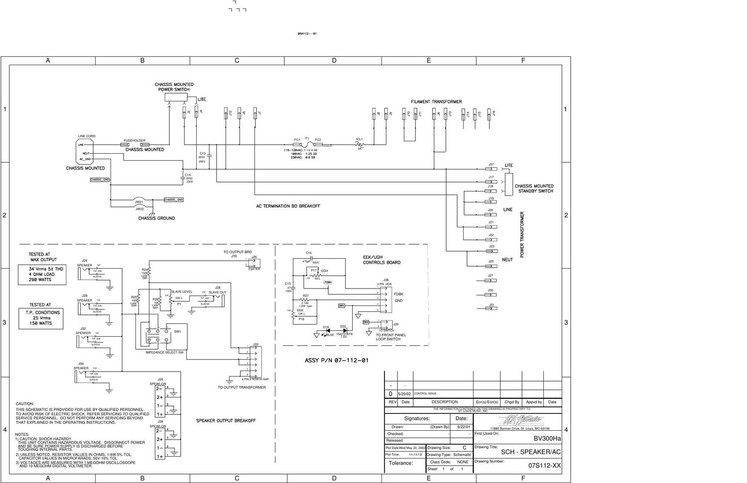 Crate BV 300H Speaker AC 07S112 Schematic