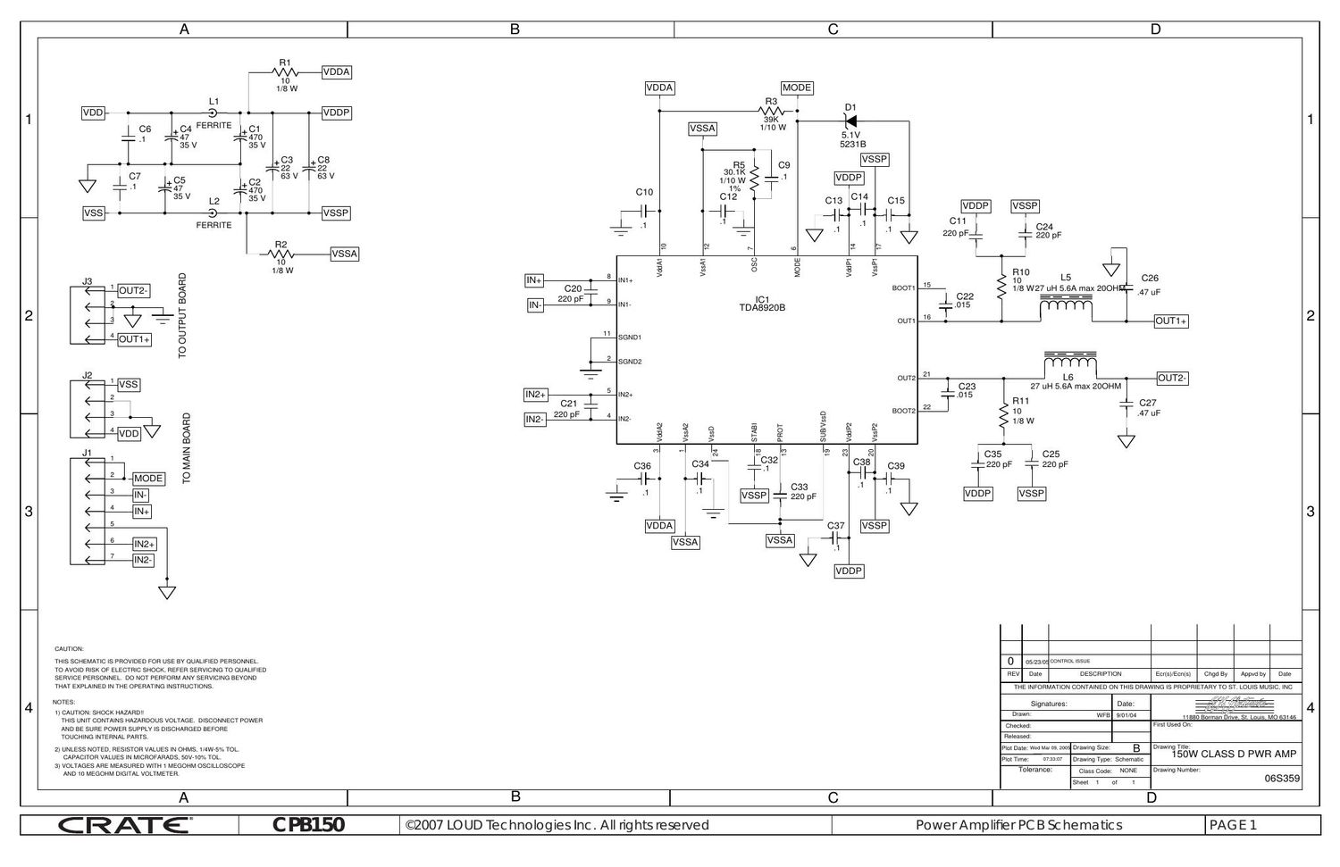 Crate CPB150 Power Block Power Amp Schematics