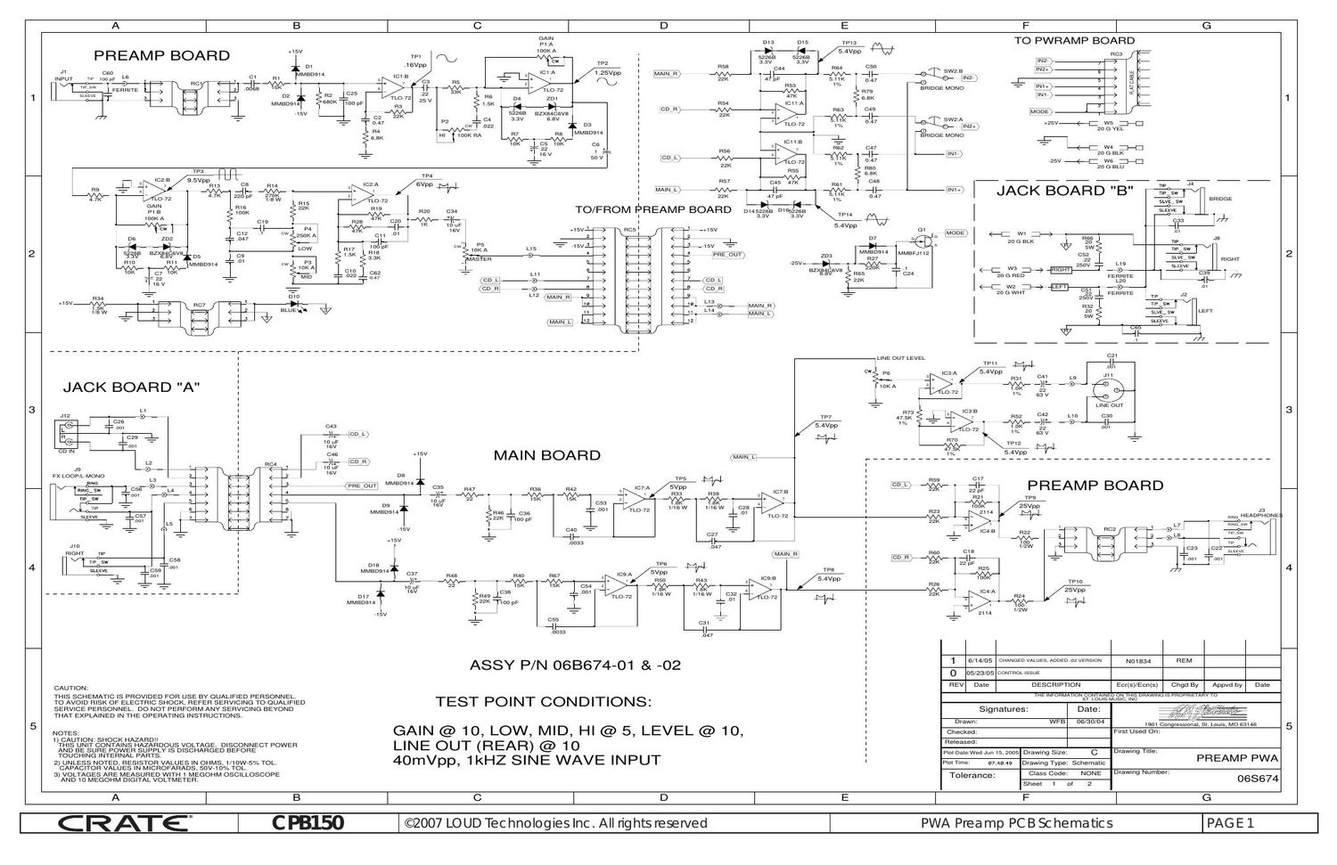 Crate CPB150 Power Block Preamp Schematics