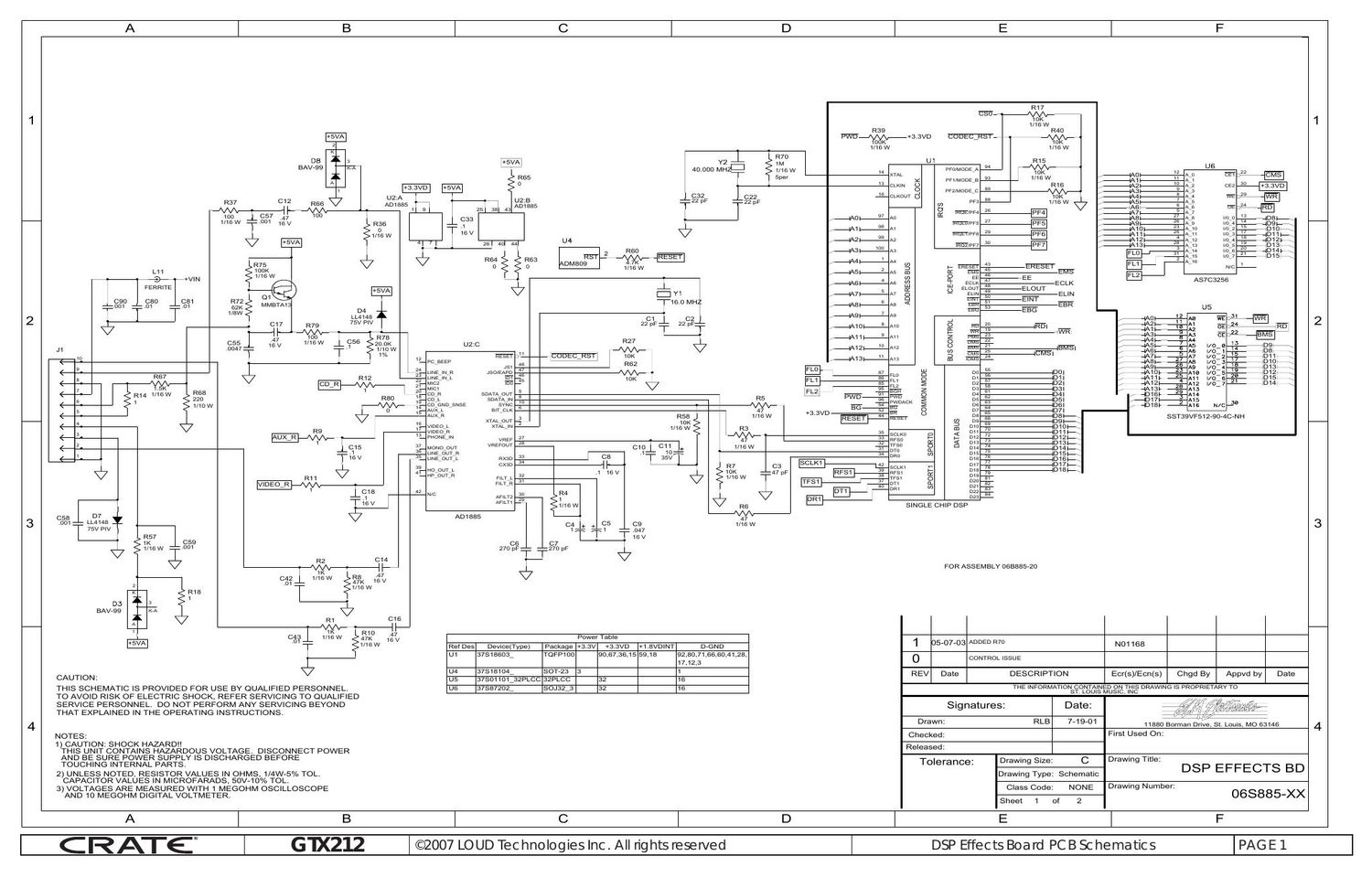 Crate DSP Amp Effects 06S885 Rev 1 Schematic