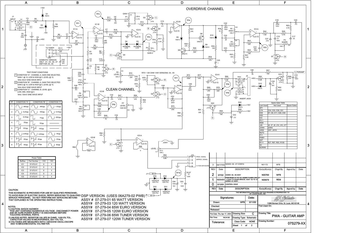 Crate GFX 65T GFX 120T 07S279 Rev 3 Schematics