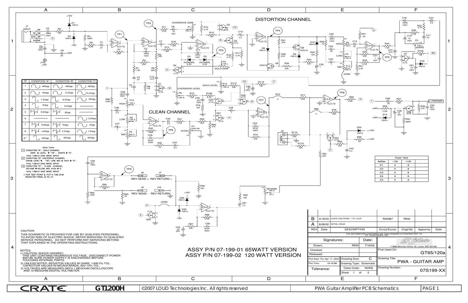 Crate GT 65 120a GT1200H 07S199 Schematics