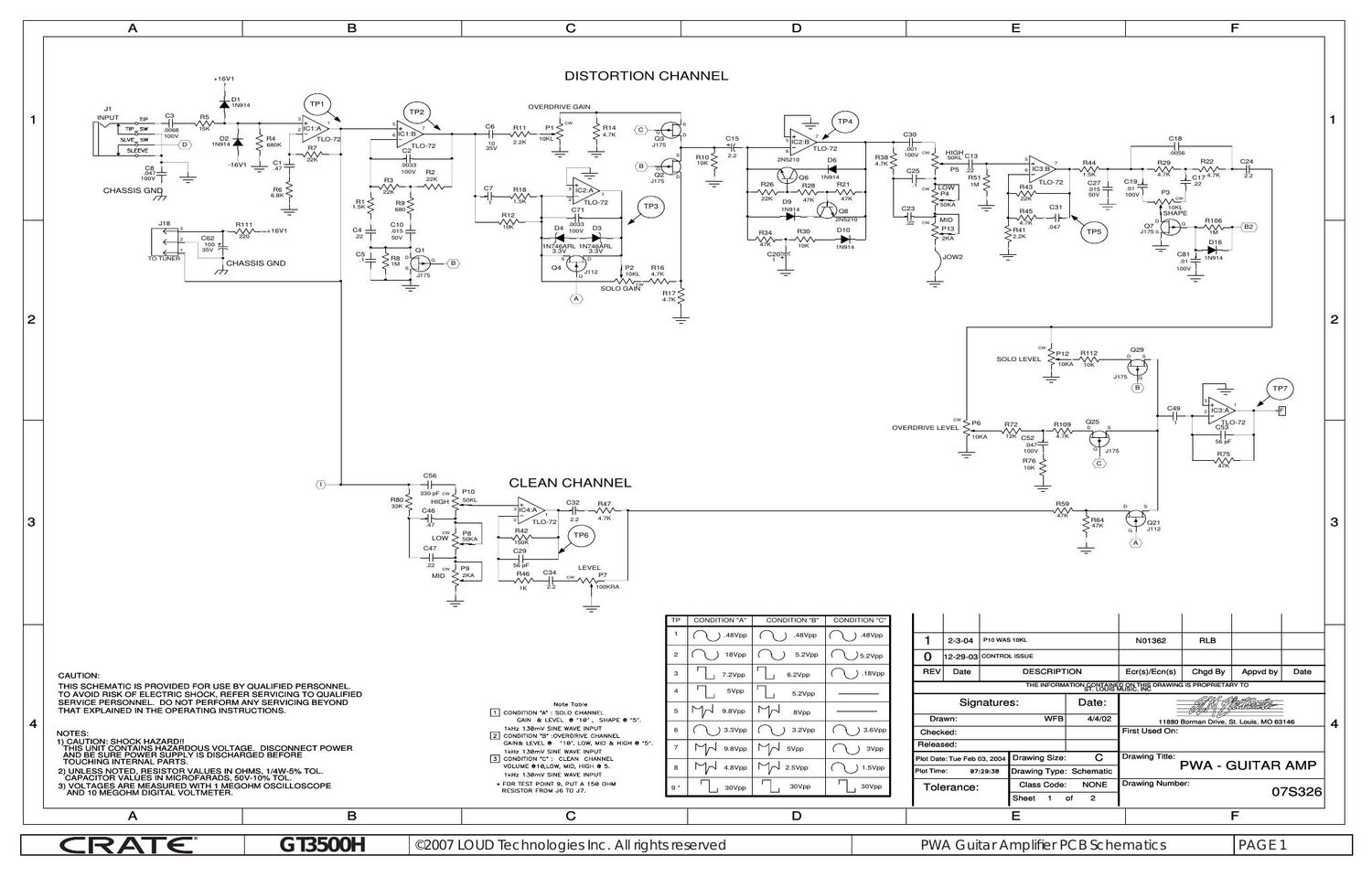 Crate gt 3500H Preamp 07S326 Schematics