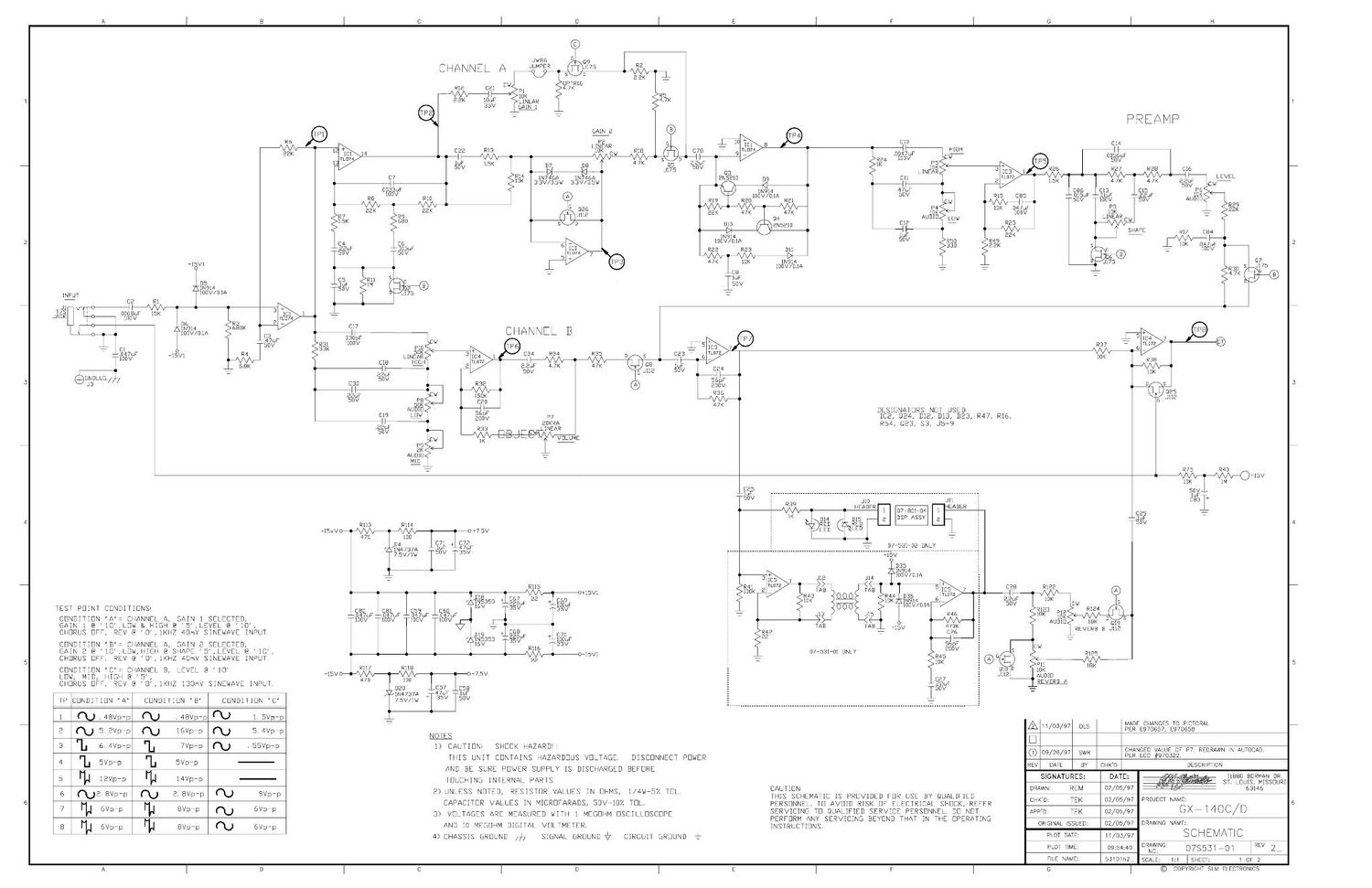 Crate GX 140C 07S531 Preamp Schematics