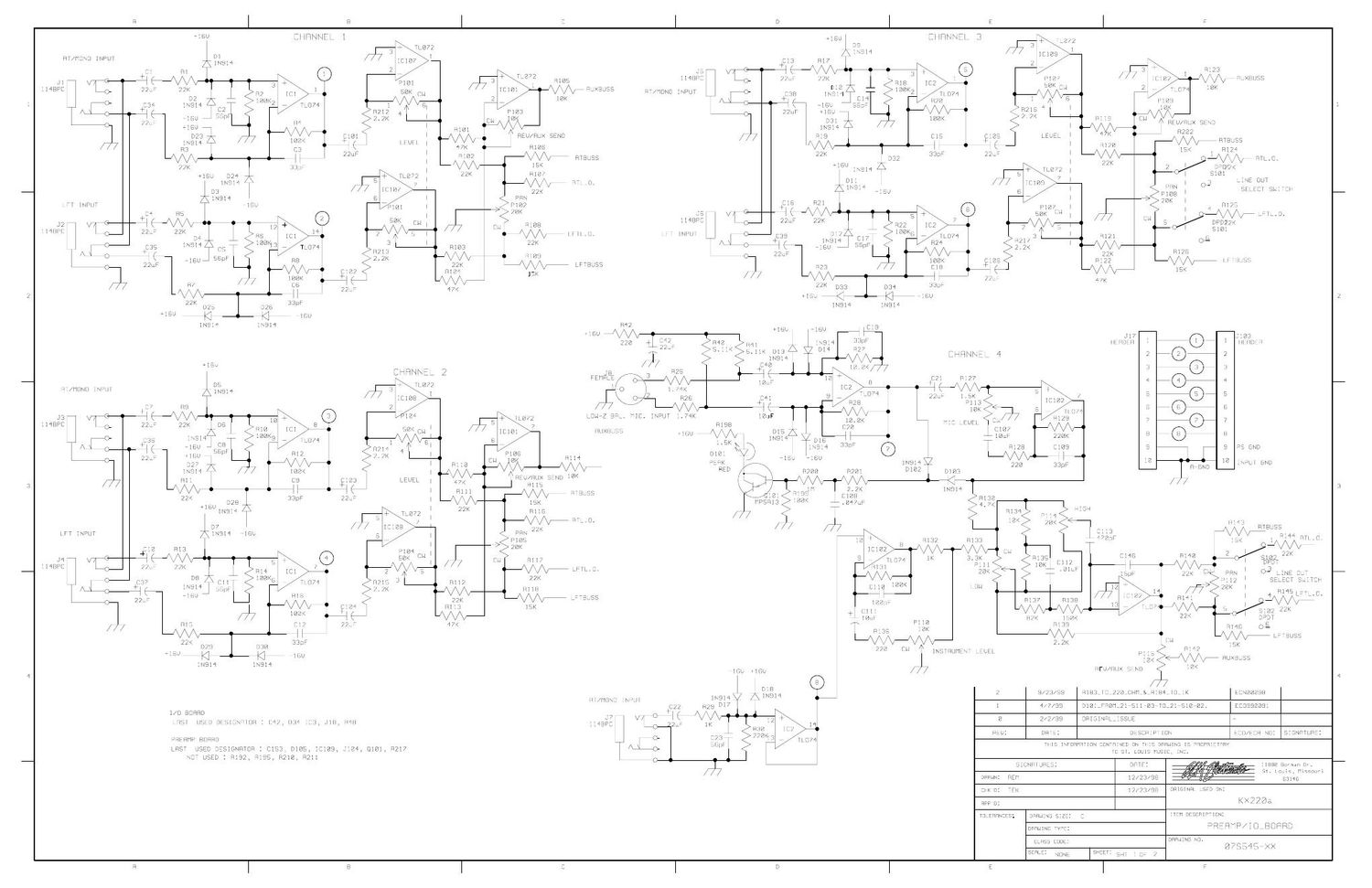Crate KX 220a Preamp 07S545 Schematics
