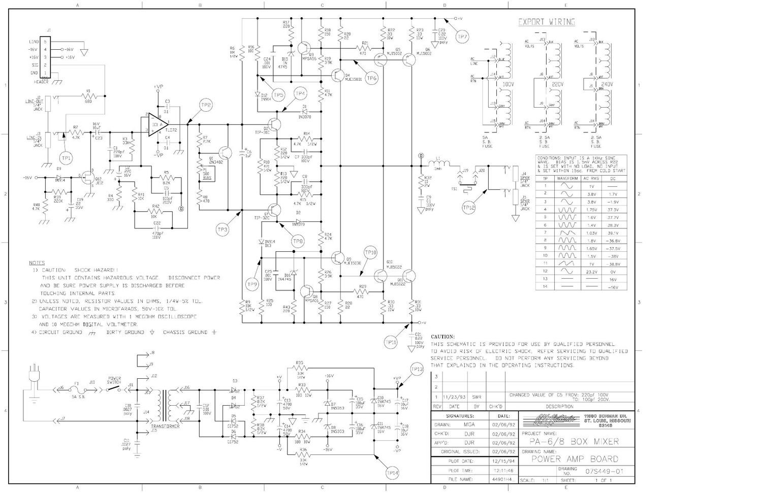 Crate PA 6 PA 8 Power Amp 07S449 Schematic