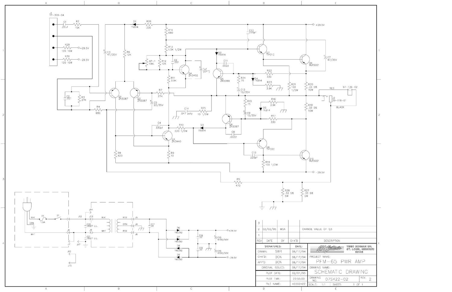 Crate PFM 65 Power Amp 07S422 Schematic