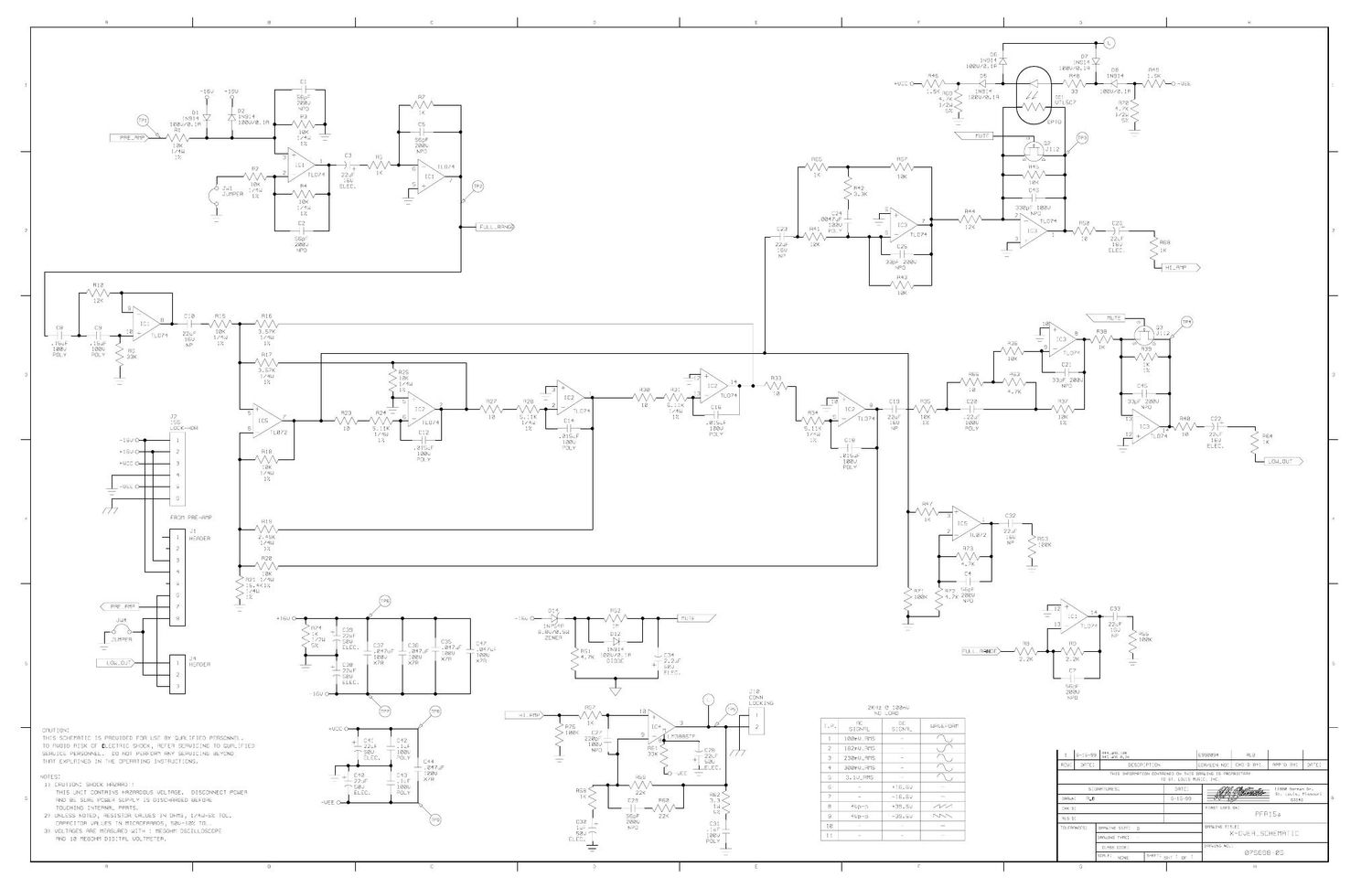 Crate PFR 15a Crossover 07S698 Schematic