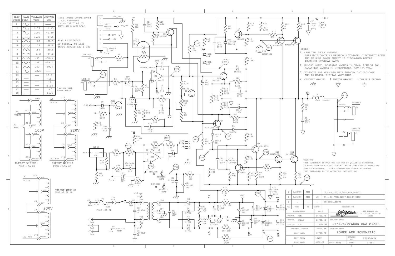 Crate PFX6Da PFX8Da Power Amp 07S450 Schematic